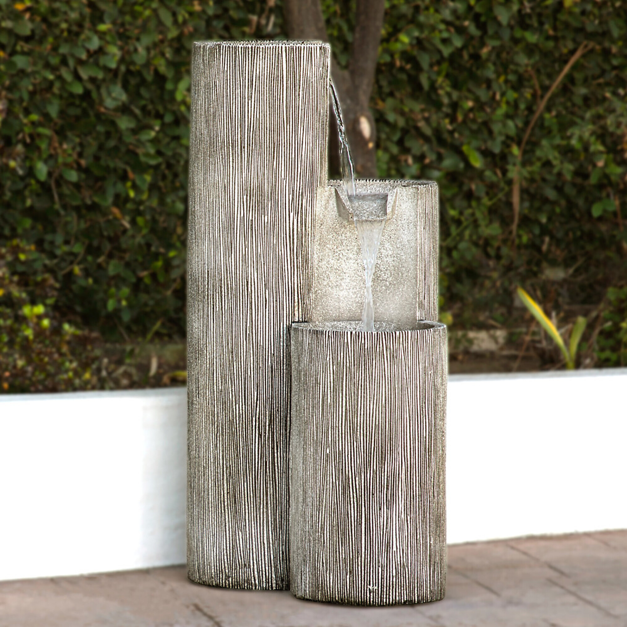 Alpine Corporation, 3-Tiering Round Columns Fountain with LED Light, Volts 120 Power Cord Length 7 ft, Model# GIL1482